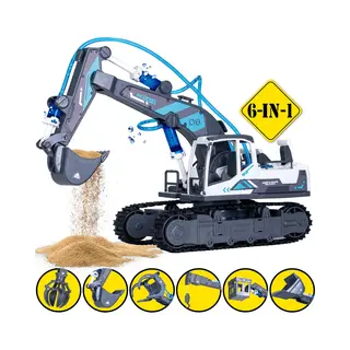 Silvergear Hydraulisch Speelgoed 6-in-1 - Graafmachine, Hijskraan, Grijpmachine, Houtlader, Bulldozer, Hoogwerker - Educatief - Constructie - Diy - Montessori -