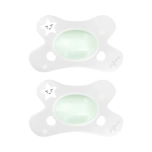 Difrax - Dental Fopspeen - 0 Tot 6 Maanden - Glow In The Dark Orthodontische Speen - 2 St. thumbnail