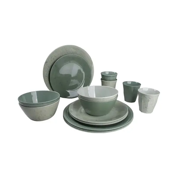 Bo-Camp Melamin Campinggeschirr Set Mix&Match Essgeschirr Teller Becher 16tlg Grün thumbnail