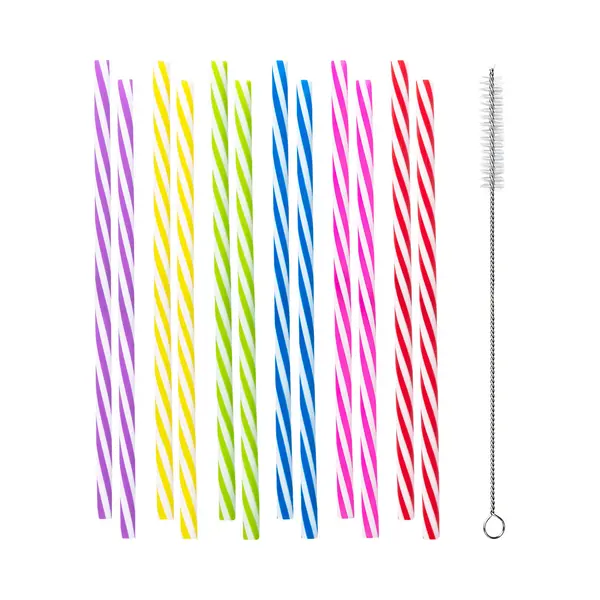 Boland - Set 12 Herbruikbare Plastic Rietjes Met Ragertje Multi - Regenboog - Kinderfeestje - Tuinfeestje - Verjaardag - Zomer thumbnail