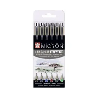 Sakura Pigma Micron 05 Fineliner Set - Earth Colours - 6 Waterproof 0.45 Mm Pens - Professional Drawing & Illustration