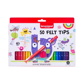 Bruynzeel Viltstiften - Set Van 50 Kleuren - Uitwasbaar - Geschikt Voor Kinderen (50 Stuks)