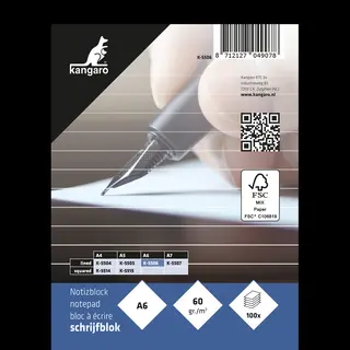 Kangaro Notizblock Din A6, Liniert, 100 Blatt