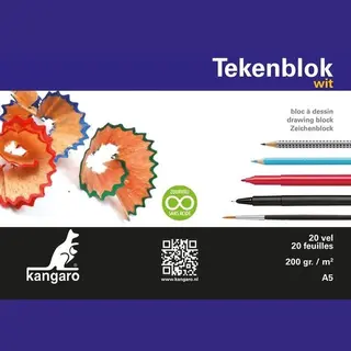Kangaro Tekenblok A5 - 200 Grams - 20 Vel - Wit - Schetsblok - K-5549