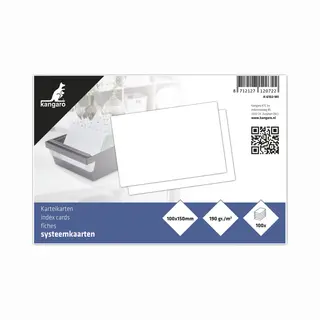 Kangaro Systeemkaarten - 10x15cm - 190 Grams Blanco Papier - 100 Stuks - Indexkaart - K-6102-Wi