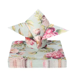 Ambiente Tafel Diner Servetten - Pioenrozen Thema - 20x Stuks - 33 X 33 Cm - Lente/zomer/bloemen/Rozen