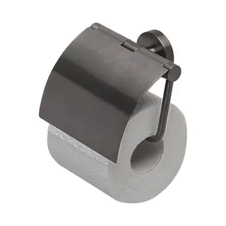 Geesa Nemox Toiletrolhouder Met Klep Zwart Metaal Geborsteld