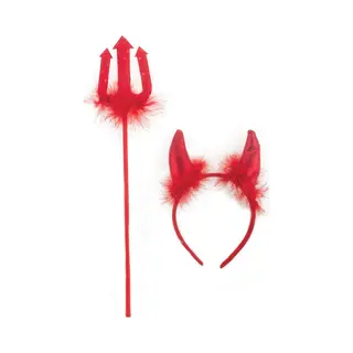 Funny Fashion Duivels Verkleed Setje - Hoorntjes Diadeem En Trident - Rood - Verkleed Accessoires - Halloween