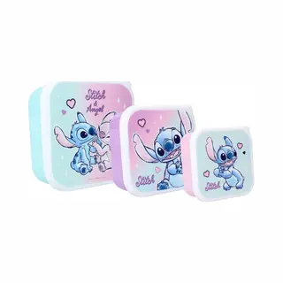 Disney Lilo & Stitch Snackbox (3in1) Snack Box – Set Mit 3 Ineinandergreifenden Brotdosen – Brotdose Für Snacks, Schule, Kindergarten, Sport