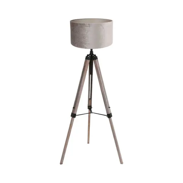 Mexlite - Vloerlamp - Triek - Zwart - Hout Velours Stof - Ø 75cm - E27 - 4106ZW thumbnail