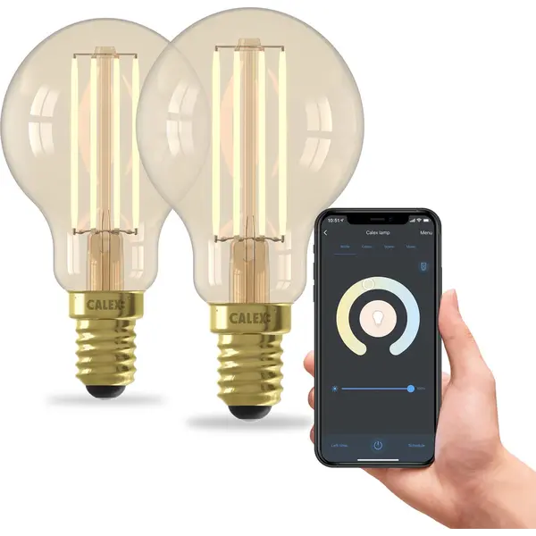 Calex Slimme Lamp - Set Van 2 Stuks - Wifi Led Filament Verlichting - E14 - Smart Bulb Goud - Dimbaar - Warm Wit Licht - 4, 5W thumbnail