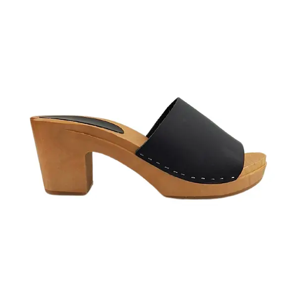 Dina Matt Black Heels - Hak 7cm - Nubuck Leer - Houten Zool - Open Toe - Maat 37 thumbnail
