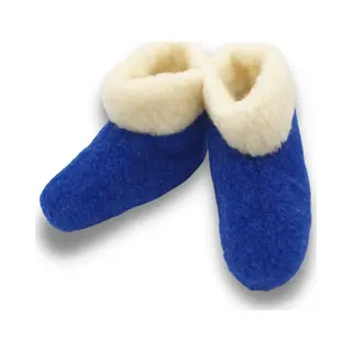 Dina Wollen Sloffen 100% Wol Pantoffels -blauw/wit Hoog Model- Maat 42