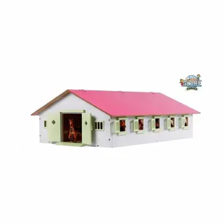 Kids Globe Van Manen Kids 610188 Globe Farming Farm, With 9 Horse Boxes, Wooden Horse Farm, With Folding Roof, Pink