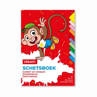 Creakit. Schetsboek – A4 Formaat – 20 Vellen – 21 X 29.7 Cm – Gelijmd Aan Bovenzijde – Gekleurd Papier – 200 Gram