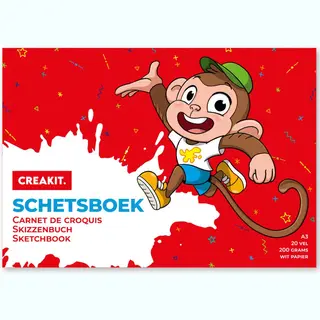 Creakit. Schetsboek – Tekenpapier – A3 Formaat – 20 Vellen – 42 X 29.7 Cm – Gelijmd Aan Bovenzijde – Wit Papier – 200 Gram