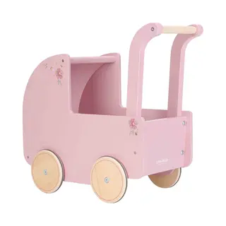 Little Dutch Puppenwagen Holzpuppenwagen Inkl. Bettzeug Gummierte Räder - Soft Flowers Rosa