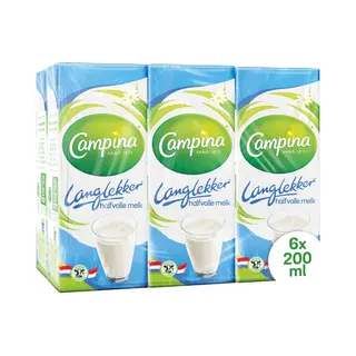 Campina Langlekker Halfvolle Melk Drinkpakjes Mini Houdbaar - 5 X 6 X 200 Ml - Voordeelverpakking