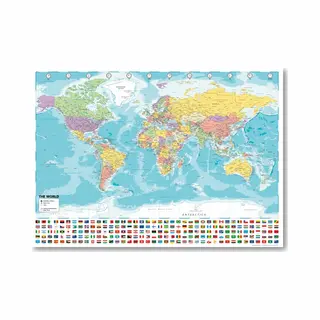 Wereldkaart Posterpoint Wereldkaart Poster - 70 X 100cm - Drukgang 2024 - Groot - Luxe Met Uv Lak - Multi - Vlaggen - Wanddecoratie