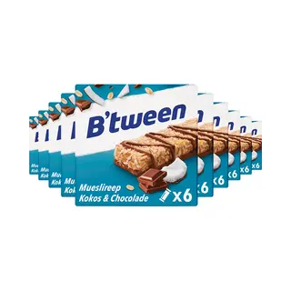 B'tween Kokos & Chocolade - Tussendoortje - Mueslireep - 10 Doosjes à 6 X 25g