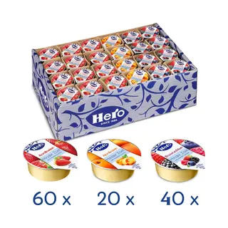 Hero Jam Minder Zoet Assortiment - Broodbeleg - Jam - Aardbeien, Abrikozen & Bosvruchten - 120 Cupjes à 20 Gram - Voordeelverpakking