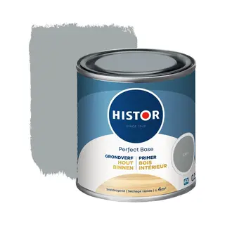 Histor Perfect Base Grondverf - Houtverf Voor Binnen - Primer Verf Voor Hout Op Waterbasis - Uitstekende Hechting En Extra Dekking - Grijs - 0.25 L