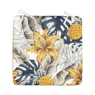Anna's Collection Stoelkussen Bloem - Wit/geel - 40 X 40 Cm - Binnen/buiten