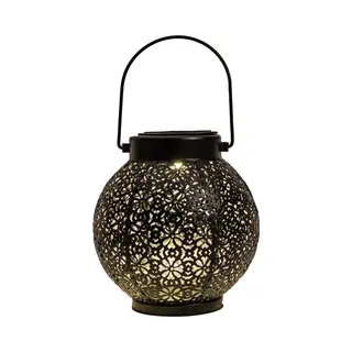 Anna's Collection Solar Lantaarn - Voor Buiten - D15 X H16 Cm - Zwart - Metaal - Tafellamp