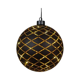 Anna's Collection Verlichte Kerstbal - Goud - 15 Cm - Diamant Patroon - 12 Led Lampjes - Warm-wit - Batterij - Hangdecoratie