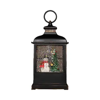 Anna's Collection Sneeuwbol/snowglobe Glitter Lantaarn - Sneeuwpop - 12x 27 Cm - Met Led Verlichting - Kerstlantaarn - Kerstversiering