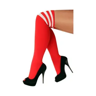 PartyXplosion Cheerleader Kousen Rood Met Witte Strepen - Roze Kniekousen - Cheerleader Sokken - Lange Sokken - Cheerleader Kostuum Dames - Carnavalskleding - One