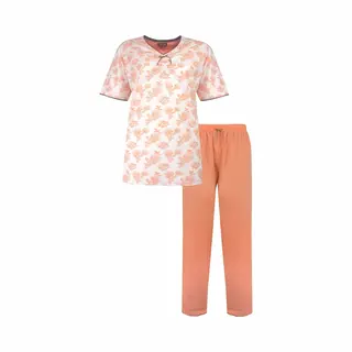 Medaillon Dames Pyjama - 100% Katoen - Licht Oranje - Maat 44/46
