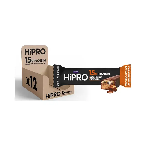 Danone HiPRO Proteïnereep - Caramel - 12 X 55g - Eiwitrijke Snack thumbnail