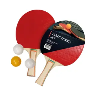 Summer Play Tafeltennis Set - 2 Houten Batjes - Standaard Formaat - Ca 25x15x2 Cm - Hout/plastic - Pingpongset - Binnenspeelgoed/buitenspeelgoed