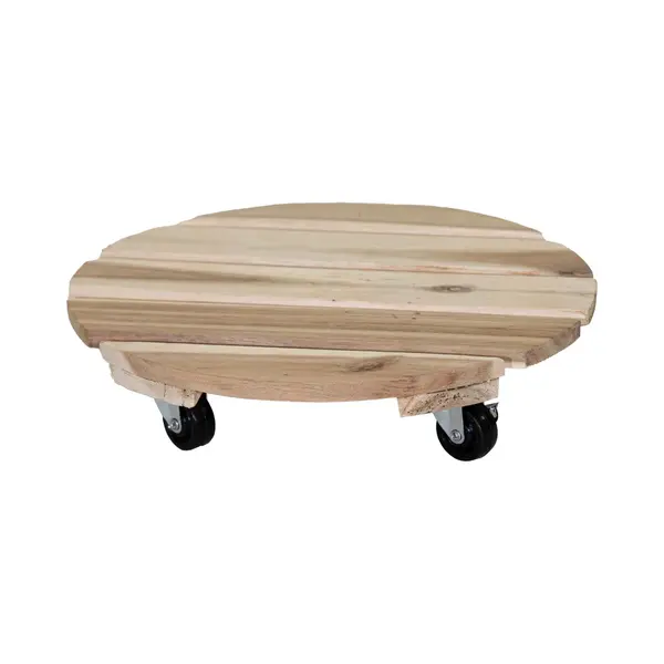 Mega Collections Plantenpot Trolley - Acacia Hout - Lichtbruin - Rond - 30 X 30 Cm - Max 50 Kilo thumbnail