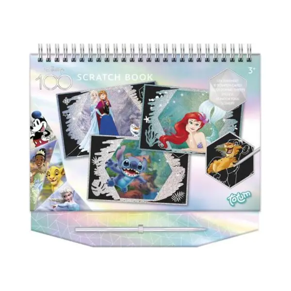 Totum Disney 100 Scratch Book & Colouring Stencils And Glitter Stickers With Anna & Elsa, Mickey Mouse, Simba, Etc. Activity Book For At Home And On thumbnail