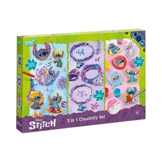 Disney Stitch Totum 3 In 1 Knutselset Xl - Armbandjes, Gips Gieten, Diamond Painting Magneten En Sleutelhanger Knutselen - Creatief Speelgoed Cadeau