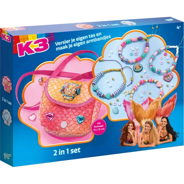 K3 Totum 2 In 1 Knutselset Zeemeermin 4 Armbandjes Maken En Handtasje 15 X 13 Cm Versieren 300 Delig Studio 100 Creatief Speelgoed Meisjes Junior thumbnail
