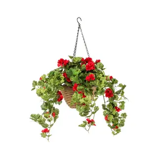 Emerald - Kunstplant Geranium In Hangmand Uv Rood 45cm - Kunstplant Voor Binnen
