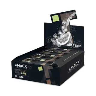 Amacx Turbo Energy Gel For Endurance Athletes With Caffeine, 12 X 60 Ml, 200 Mg Sodium, 40 G Carbs, Quick-Absorbing Sports Gels (Cola Lime)