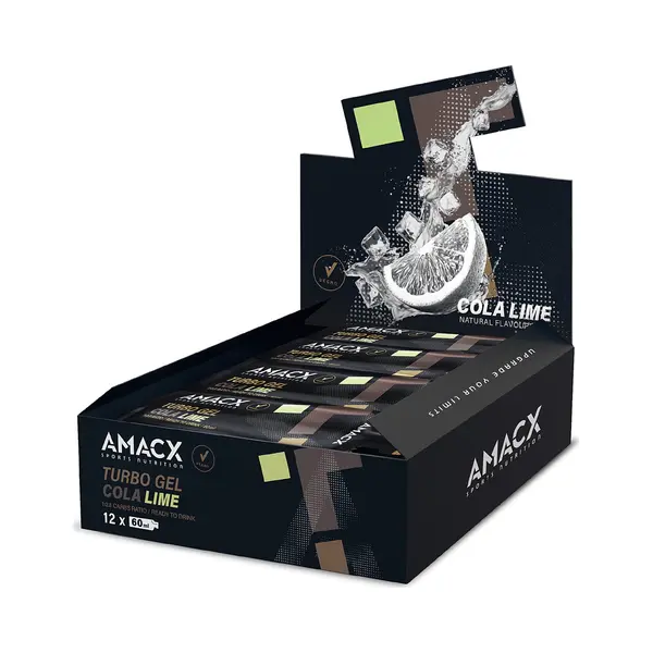 Amacx Turbo Energy Gel For Endurance Athletes With Caffeine, 12 X 60 Ml, 200 Mg Sodium, 40 G Carbs, Quick-Absorbing Sports Gels (Cola Lime) thumbnail