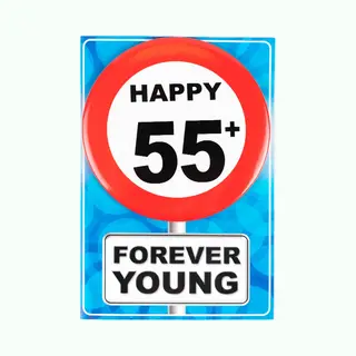 Verjaardagkaart Met Button | Verkeersbord | Happy 55+