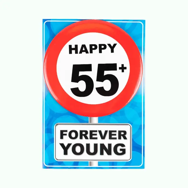 Verjaardagkaart Met Button | Verkeersbord | Happy 55+ thumbnail