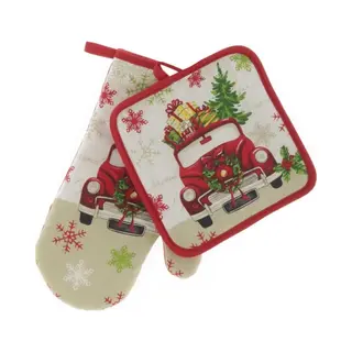Ovenwant En Pannenlap Met Kerst Motief Rood - Unique Living | Keukenset Jilly Car