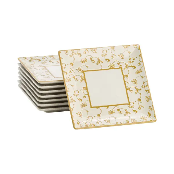 Lite-Body Hermes Gebaksbordjes - Set Van 8 Stuks - 16 Cm - Creme Met Bloem Relief thumbnail