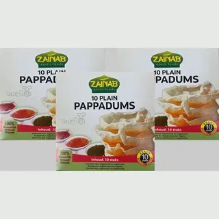Zainab | 3 X 10 Stuks Pappadums | Klaar Voor Gebruik | Indiase Cracker | Vegan, Glutenvrij | Multipack