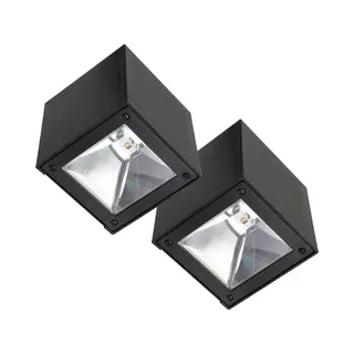 Ks Verlichting Set 2 Stuks Led Solar Cube Wandlamp Zwart Vierkant