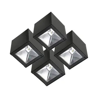 Ks Verlichting Set 4 Stuks Led Solar Cube Wandlamp Zwart Vierkant