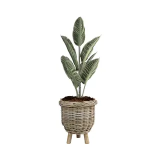 Van Der Leeden Planten/bloemen Mand - Op Pootjes - Rotan - Gevlochten - D34 X H40 Cm - Plantenpot - Bloempot - Binnen/buiten