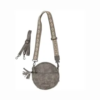 Bicky Bernard Crossbody Tas Dames Met 2 Schouderbanden – Grijze Schoudertas Met Brede Bag Strap + Verstelbare Band – Kleine Ronde Dames Tas Met Ritssluiting –